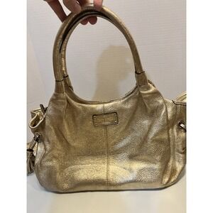 Kate Spade New York Pebbled Leather Metallic Gold Hobo Large Tassel Shoulder Bag